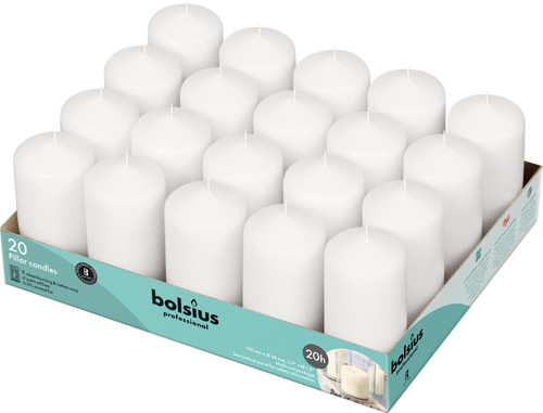 Bolsius Professional White Pillar Candles - Set of 20 (100mm x 48mm)